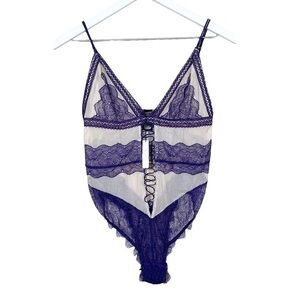 Victoria’s Secret Womens Purple Lace Sheer Unlined Teddy Lingerie Size Large NEW